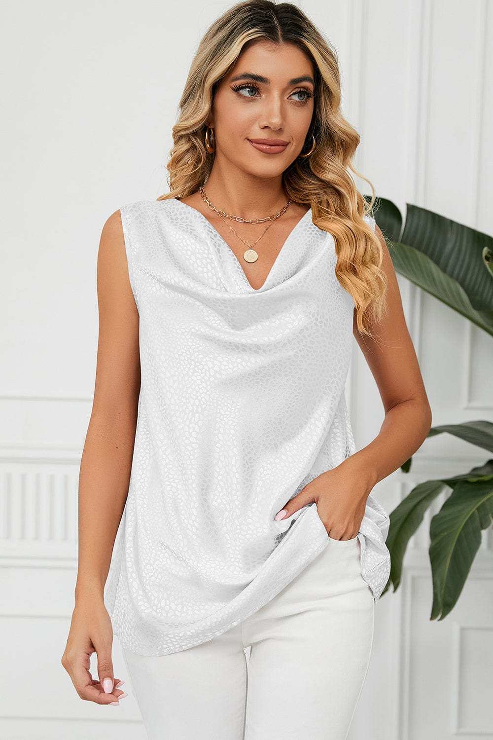 Ruched Cowl Neck Tank - Trendsi - Flyclothing LLC