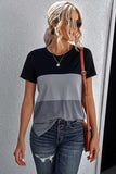 Color Block Side Slit Round Neck T-Shirt - Trendsi - Flyclothing LLC