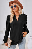 Ruched Notched Long Sleeve T-Shirt - Trendsi - Flyclothing LLC