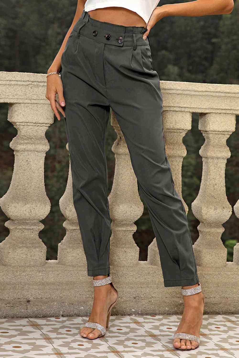 High Waist Cropped Pants - Trendsi - Flyclothing LLC