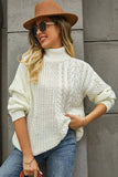 Cable-Knit Turtle Neck Long Sleeve Sweater - Trendsi - Flyclothing LLC