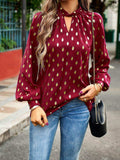 Mock Neck Cutout Lantern Sleeve Blouse - Trendsi - Flyclothing LLC