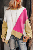 Exposed Seam Patchwork Round Neck Sweatshirt - Trendsi - Flyclothing LLC