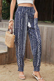 Geometric Print Tassel High-Rise Pants - Trendsi - Flyclothing LLC