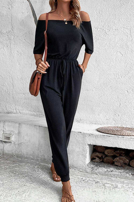 Off-Shoulder Jumpsuit with Pockets - Trendsi - Flyclothing LLC