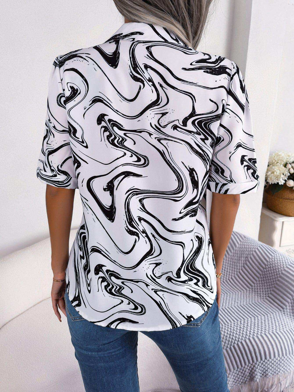 Printed Lapel Collar Shirt - Trendsi - Flyclothing LLC