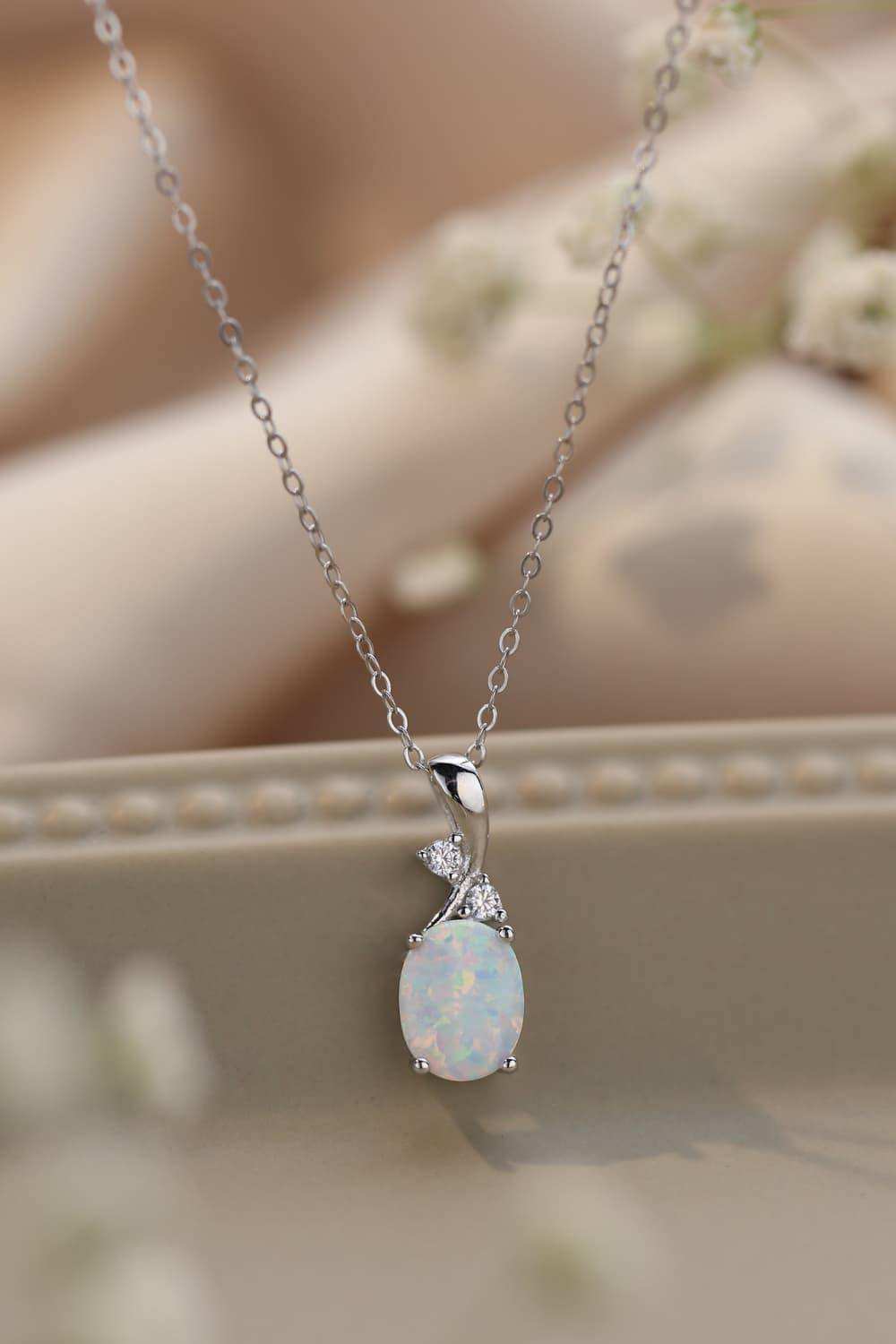 Opal Oval Pendant Chain Necklace - Trendsi - Flyclothing LLC