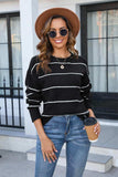 Striped Round Neck Long Sleeve Sweater - Trendsi - Flyclothing LLC