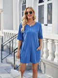 Backless Pocketed Round Neck Half Sleeve Romper - Trendsi - Flyclothing LLC