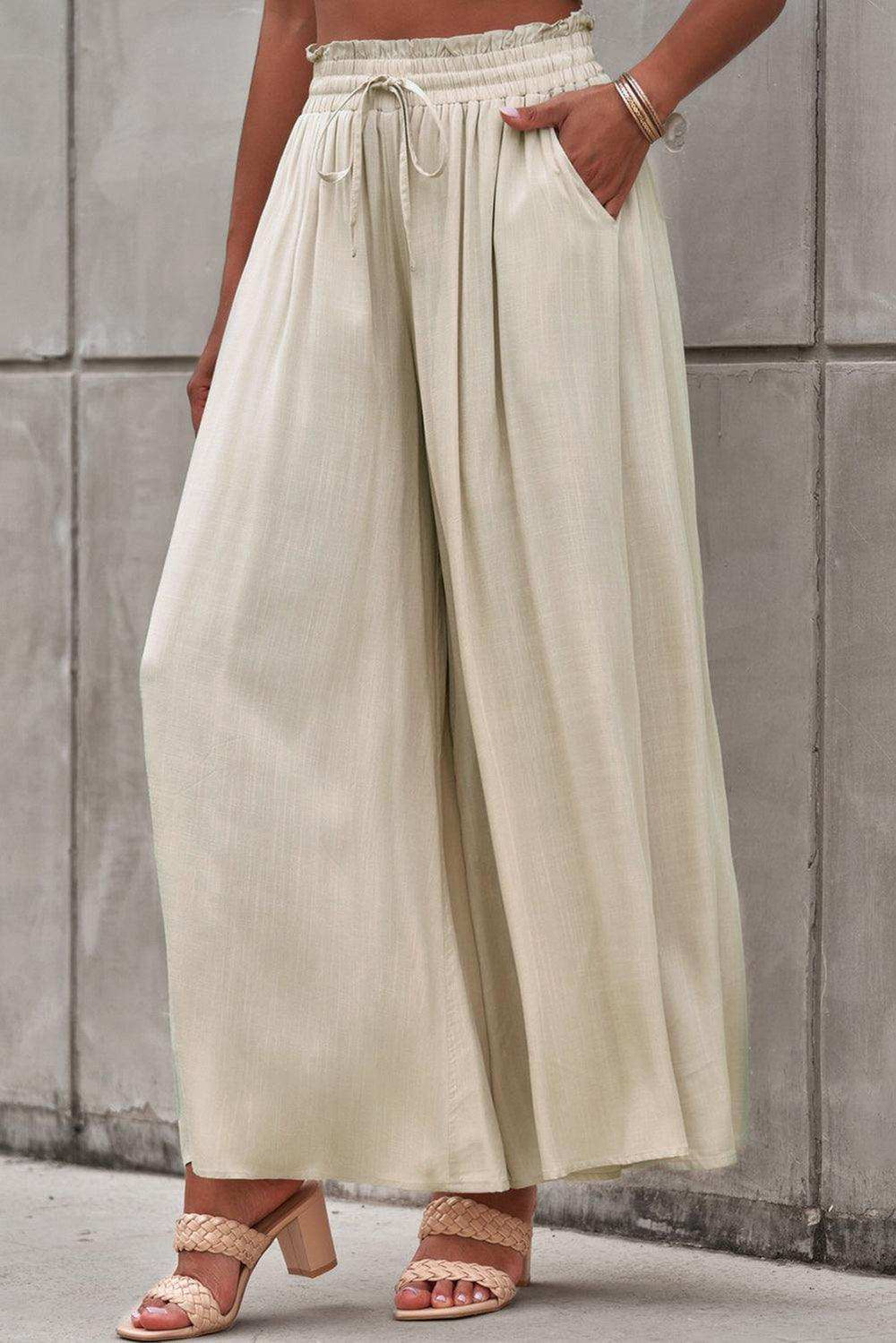 Drawstring Waist Wide Leg Pants - Trendsi - Flyclothing LLC