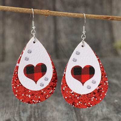 Heart Sequin Leather Teardrop Earrings - Trendsi - Flyclothing LLC