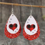 Heart Sequin Leather Teardrop Earrings - Trendsi - Flyclothing LLC