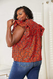 Double Take Floral Flutter Sleeve Notched Neck Blouse - Trendsi - Flyclothing LLC