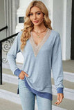 Slit V-Neck Long Sleeve T-Shirt - Trendsi - Flyclothing LLC