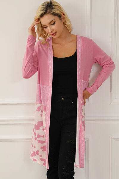 Printed Long Sleeve Open Front Outerwear - Trendsi - Flyclothing LLC