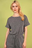 Round Neck Short Sleeve Romper with Pockets - Trendsi - Flyclothing LLC