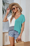 Color Block V-Neck Knit Top - Trendsi - Flyclothing LLC