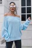 Off-Shoulder Ribbed Long Sleeve Pullover Sweater - Trendsi - Flyclothing LLC
