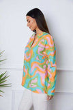 Printed Notched Long Sleeve Blouse - Trendsi - Flyclothing LLC