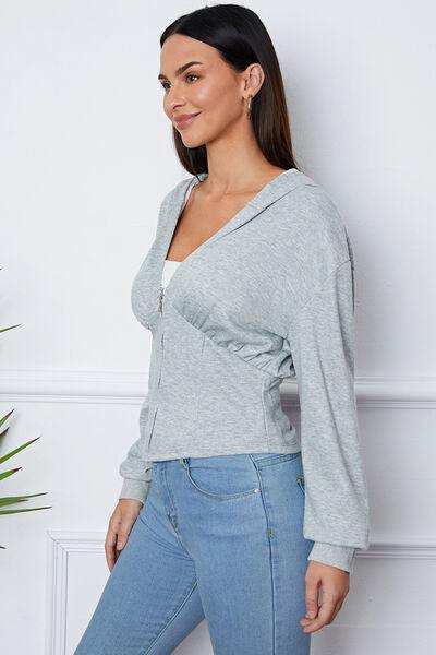 Ruched Half Zip Hooded Jacket - Trendsi - Flyclothing LLC