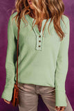Buttoned Notched Neck Long Sleeve Top - Trendsi - Flyclothing LLC