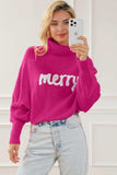 Merry Letter Embroidered High Neck Sweater - Trendsi - Flyclothing LLC