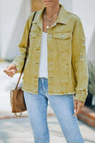 Distressed Raw Hem Denim Jacket - Trendsi - Flyclothing LLC