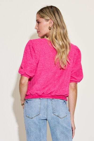 Zenana Round Neck Lantern Half Sleeve Sweater - Trendsi - Flyclothing LLC