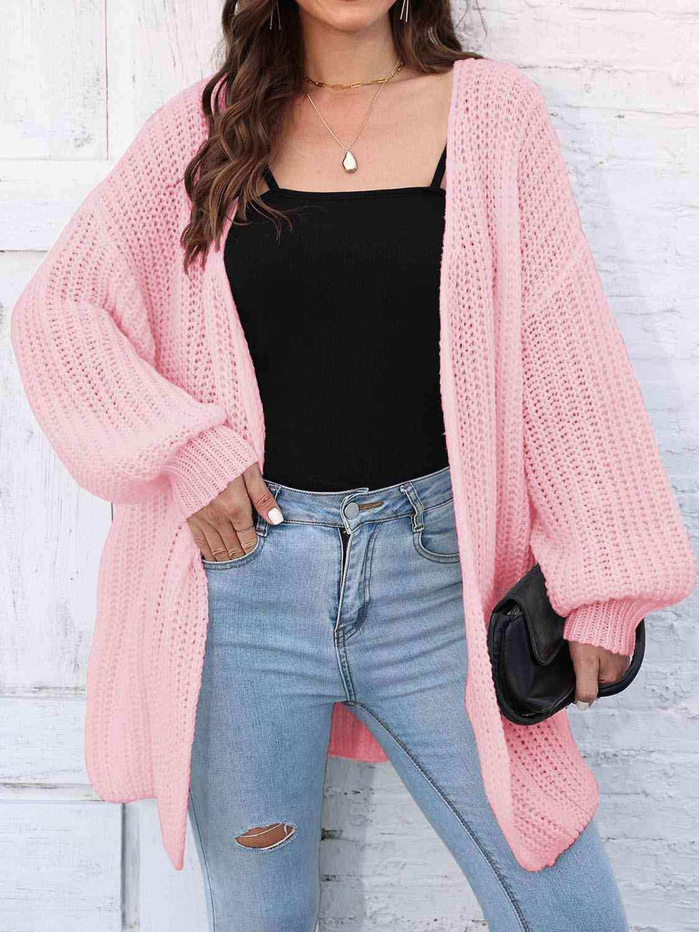 Open Front Dropped Shoulder Longline Cardigan - Trendsi - Flyclothing LLC