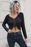 Drawstring V-Neck Long Sleeve Knit Top - Trendsi - Flyclothing LLC