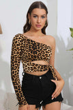 Leopard Cutout One-Shoulder Cropped Top - Trendsi - Flyclothing LLC
