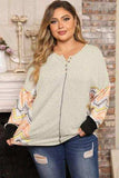 Plus Size Exposed Seam Print Long Sleeve T-Shirt - Trendsi - Flyclothing LLC
