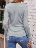 Textured Ruched V-Neck Long Sleeve T-Shirt - Trendsi - Flyclothing LLC