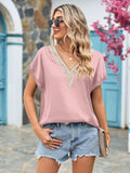 V-Neck Cuffed Blouse - Trendsi - Flyclothing LLC