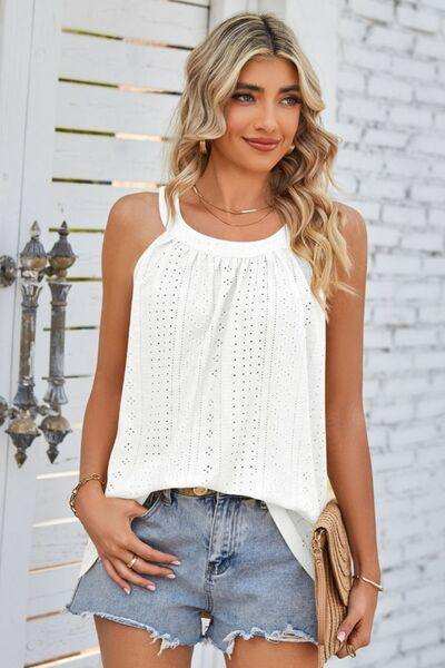 Openwork Round Neck Wide Strap Tank - Trendsi - Flyclothing LLC