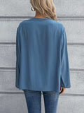 Half Button Long Sleeve Blouse - Trendsi - Flyclothing LLC