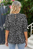 Polka Dot Round Neck Lantern Sleeve Blouse - Trendsi - Flyclothing LLC