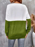 Contrast Crisscross V-Neck Long Sleeve Top - Trendsi - Flyclothing LLC