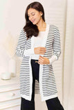 Double Take Striped Open Front Longline Cardigan - Trendsi - Flyclothing LLC