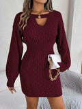 Cable-Knit Cutout Round Neck Slit Sweater - Trendsi - Flyclothing LLC