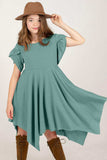 Round Neck Petal Sleeve Dress - Trendsi - Flyclothing LLC
