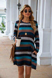 Striped Round Neck Long Sleeve Dress - Trendsi - Flyclothing LLC