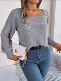 Square Neck Mixed Knit Sweater - Trendsi - Flyclothing LLC