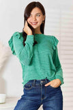 Double Take Ruffle Shoulder Long Sleeve T-Shirt - Trendsi - Flyclothing LLC