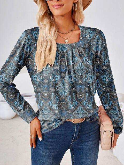 Full Size Square Neck Long Sleeve Blouse - Trendsi - Flyclothing LLC