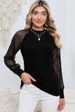 Round Neck Semi-Sheer Sleeve Blouse - Trendsi - Flyclothing LLC