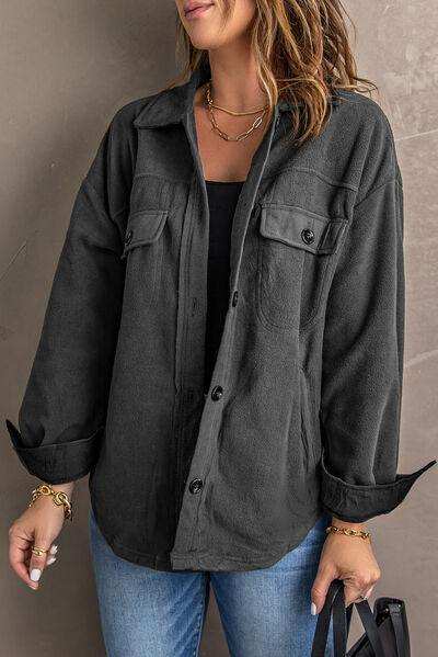 Button Up Collared Neck Long Sleeve Jacket - Trendsi - Flyclothing LLC