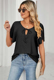 Eyelet Tie Neck Flutter Sleeve Blouse - Trendsi - Flyclothing LLC