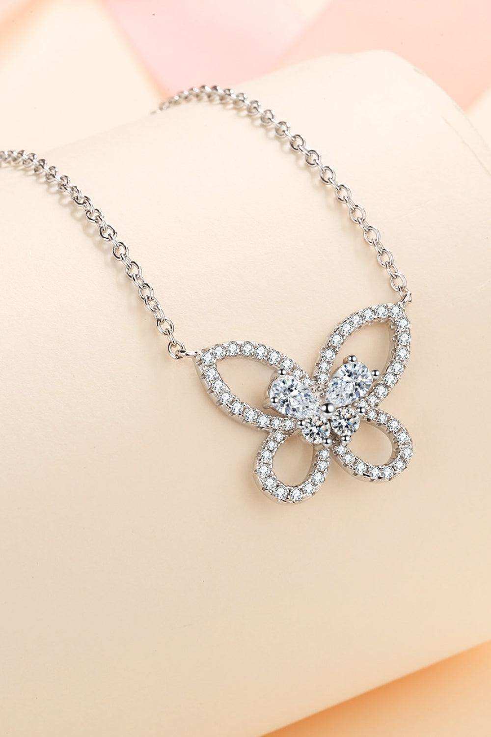 Moissanite Butterfly Pendant Necklace - Trendsi - Flyclothing LLC