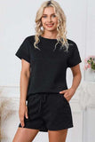 Textured Round Neck T-Shirt and Shorts Set - Trendsi - Flyclothing LLC